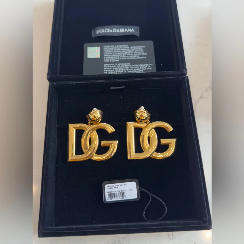 Dolce & Gabbana Gold Logo Earrings (Large) - Picture 3 of 5